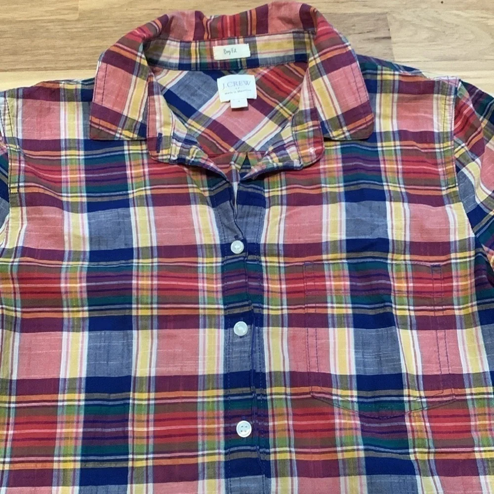 J. Crew Boy Fit 3/4 Button Down Long Sleeve Multi Color Plaid Shirt Women’s S